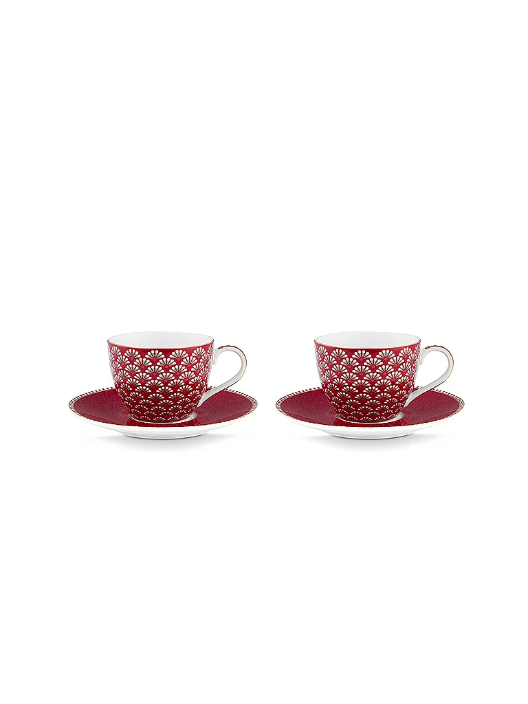 PIP STUDIO Taza de espresso con platillo 2 piezas BLOOMING TALES 2x120ml Fantasy Darkred rojo oscuro